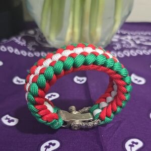 Handmade Braided Paracord Bracelet in Red, Green & White